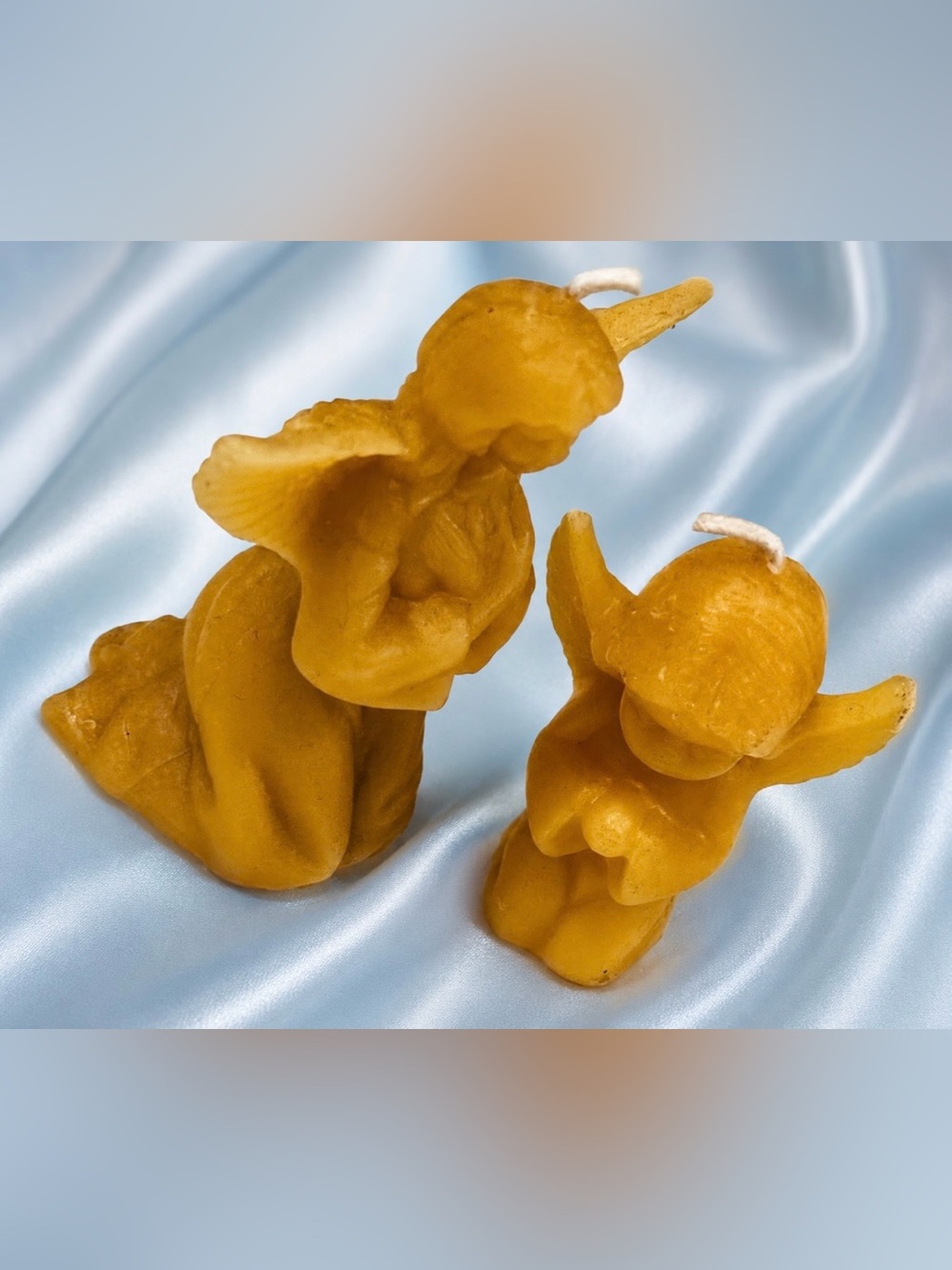 2 Fine Art Beeswax Wax Candles Praying Angel Cupid Cherub Vintage Antique PAIR